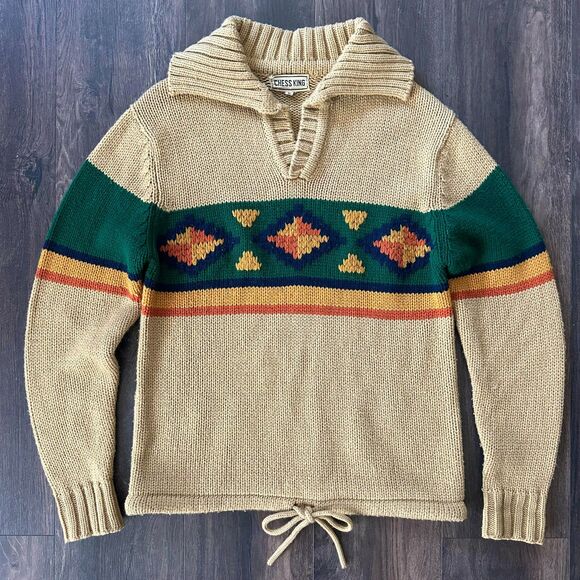 70's Chess King Sweater Thick Knit Collared Drawstring Waist Size Medium Vintage - Picture 1 of 8